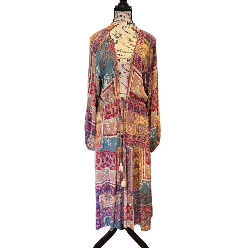 Gimmicks by BKE Boho Western Multi Color Patchwork Duster Dress size M/L
